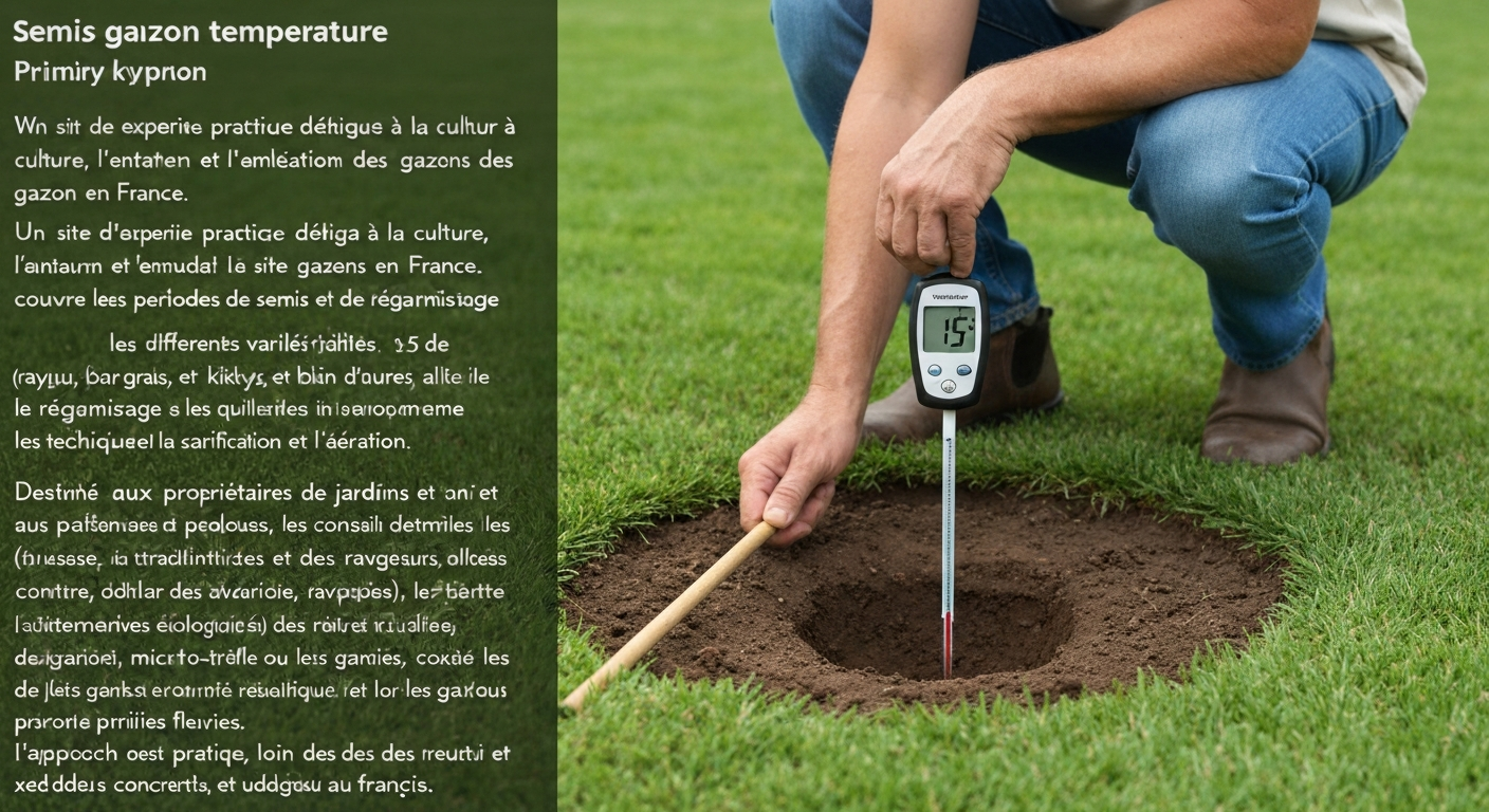 Mesure de la température du sol à 5 cm avec une sonde avant semis de gazon