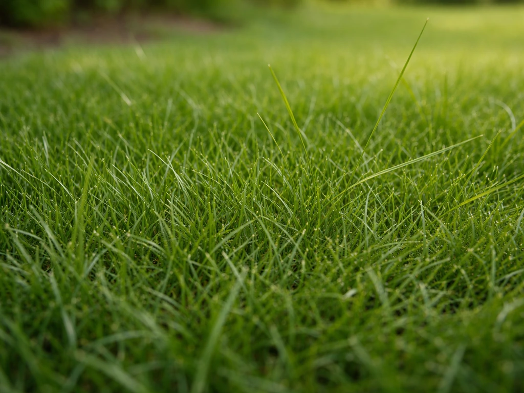 Gros plan de brins de fétuques ornementales vertes, texture de pelouse dense et durable