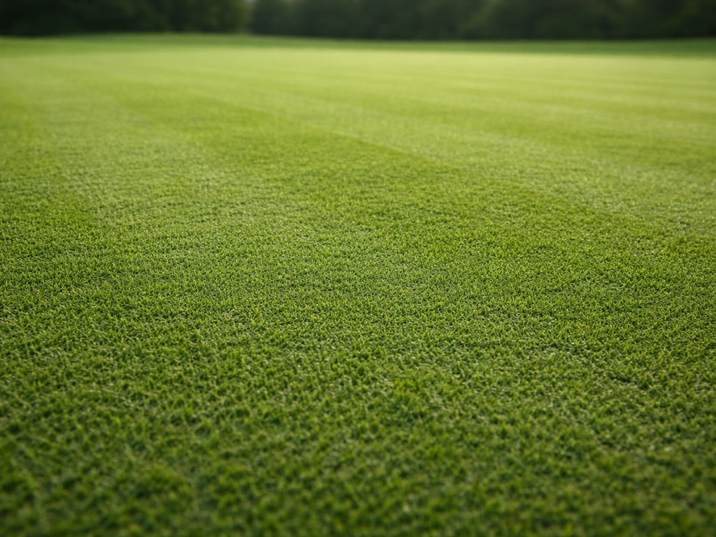 Green de golf très tondu, tapis dense et texture fine, lignes de tonte visibles, relief léger.