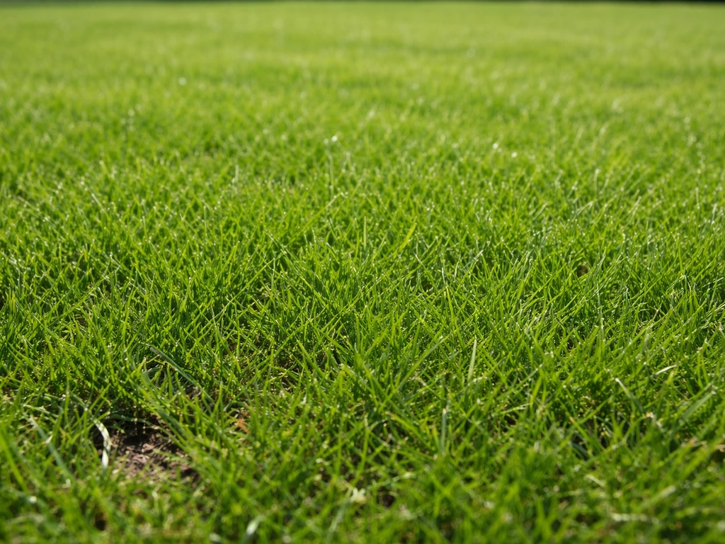 Pelouse d’agrément dense et verte en plein soleil, sol bien préparé avec graminées serrées.