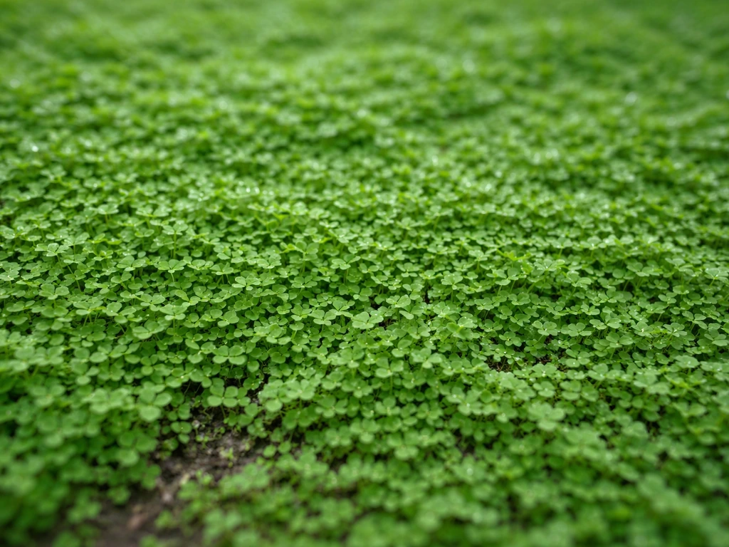 Gros plan d’un tapis dense de micro-trèfle vert fin, texture nette au naturel.